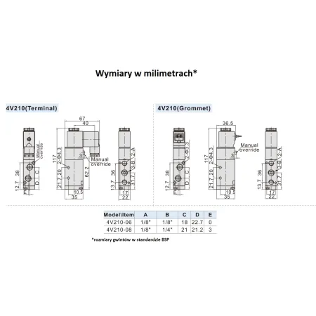 Elektrozawór AirTAC 4V210-06 5/2 monostabilny G 1/8 24V DC